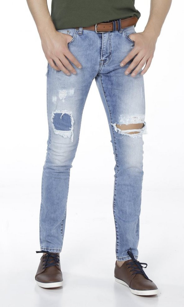 Grj Denim Yırtıklı Yamalı Slim Fit Erkek Kot Pantolon - 3