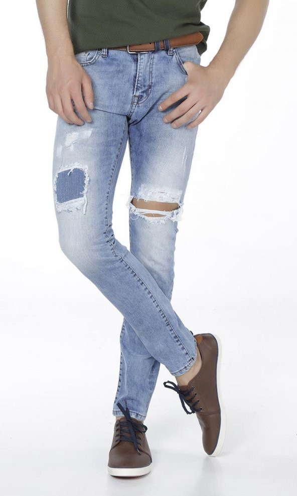 Grj Denim Yırtıklı Yamalı Slim Fit Erkek Kot Pantolon - 6