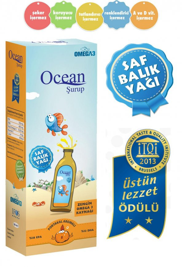 Ocean Omega 3 Portakal Aromalı Balık Yağı Şurubu 150 ml
