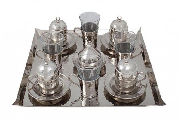 Dörtlü Kare Tepsili Kahve Takımı (Gümüş Kaplama)