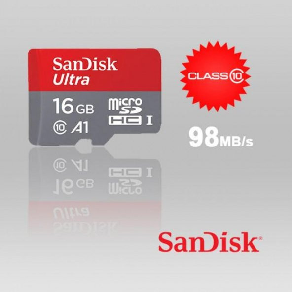 Sandisk Ultra 16GB Micro SD Hafıza Kartı C10 98MB/s  SDSQUAR