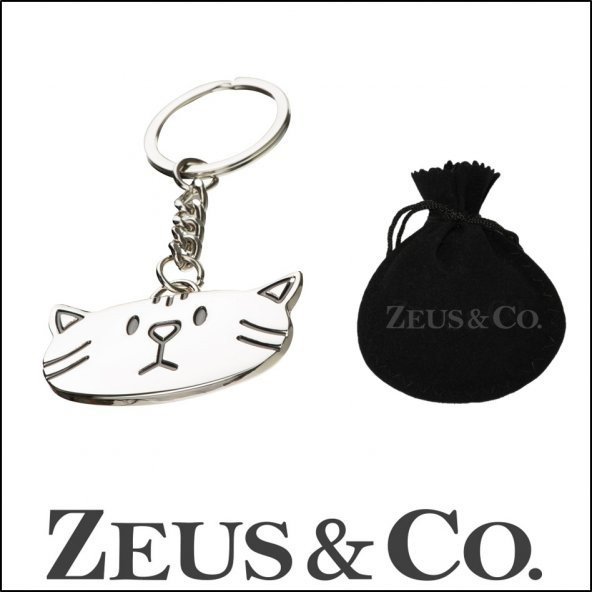 Zeus&Co. Kedi Yüzü Anahtarlık Hediye Kesesi içinde