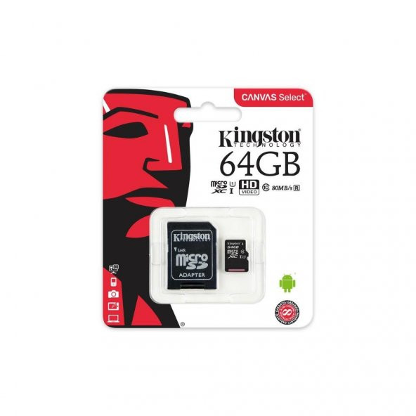 Kingston 64GB Micro SD Hafıza Kartı C10 80MB/s SDCS/64GB