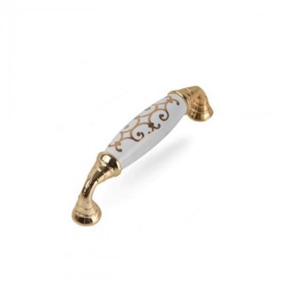 Tomurcuk Porselen Düğme Mobilya Kulp Altın Yaldız Desen Altın - 3