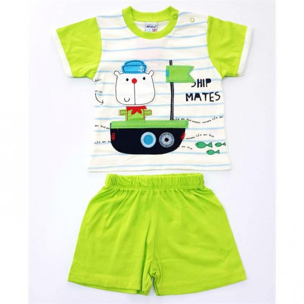 Minice Kids Gemi Nakışlı Şortlu Erkek Bebek Takımı Yeşil