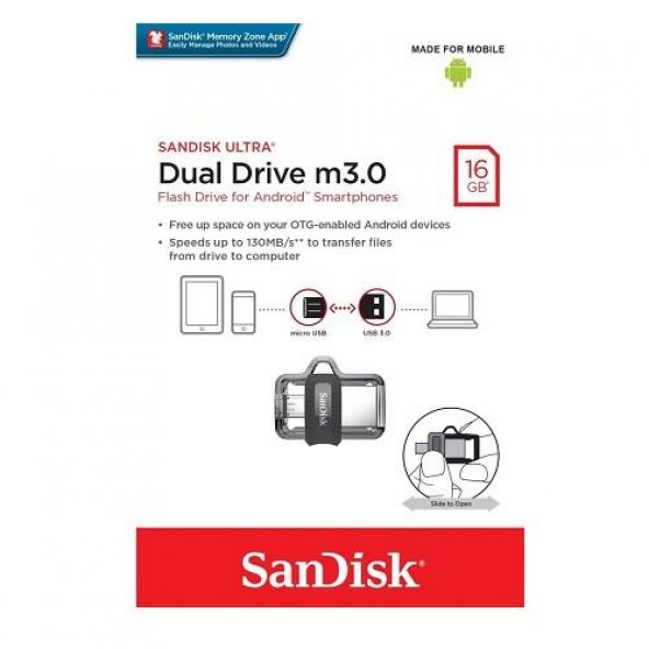 Sandisk 16GB Ultra Dual Drive  m3 USB Flash Bellek SDDD3-016G-G46