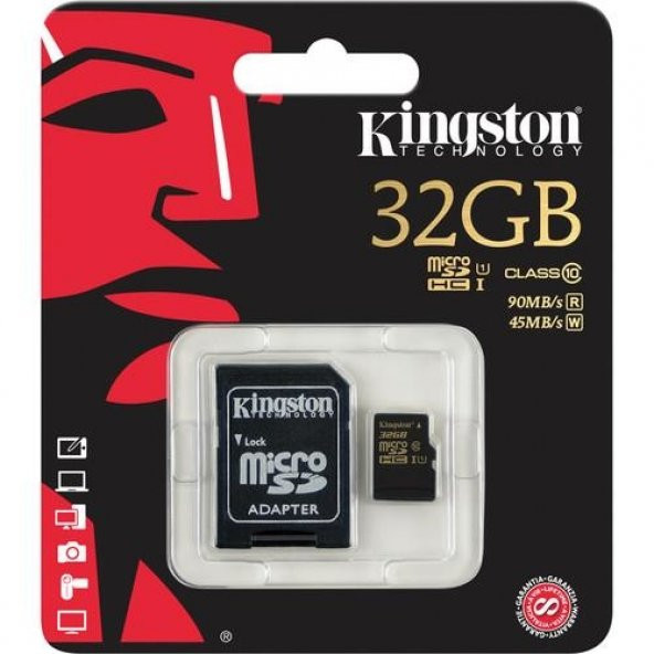 Kingston 32GB Micro SD Hafıza Kartı C10 UHS-I SDCA10/32GB