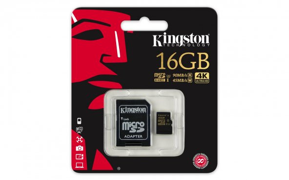 Kingston 16GB Micro SD Hafıza Kartı C10 U3 4K SDCG/16GB