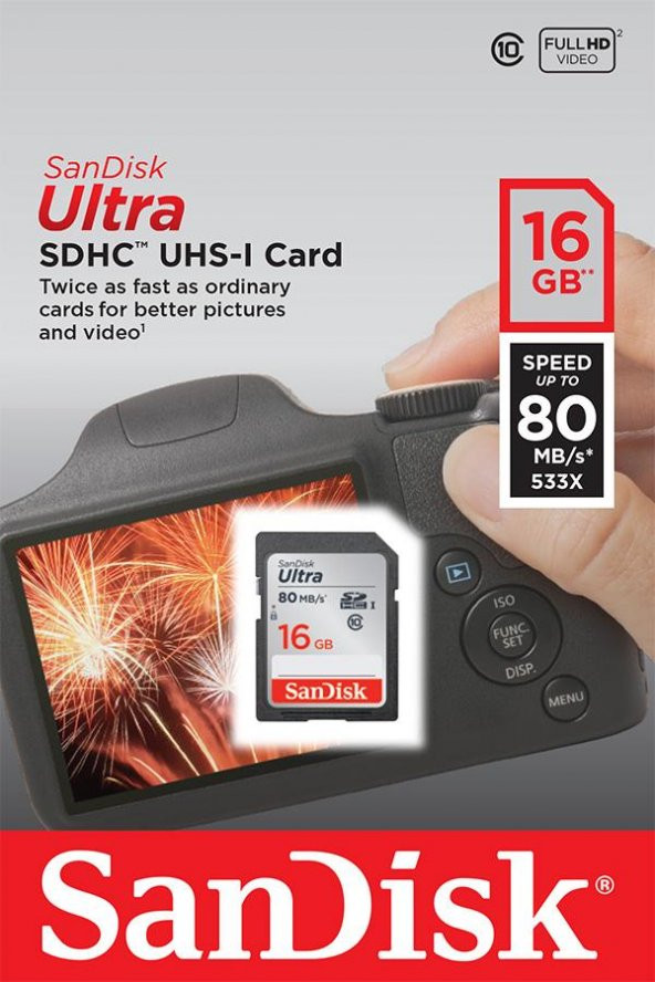 Sandisk 16GB SD Hafıza Kartı  Ultra UHS-I C10 80MB/s
