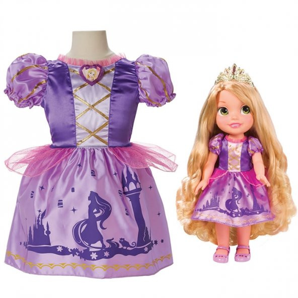 Disney Prenses Rapunzel Kostümlü Ve Bebek Seti