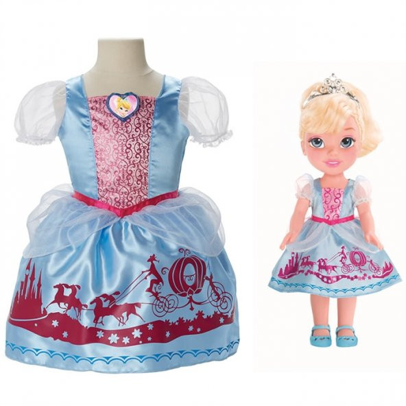 Disney Prenses Cinderella Kostümlü Ve Bebek Seti