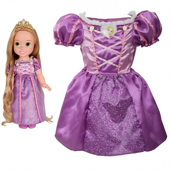 Disney Prenses Rapunzel Kostümlü Ve Bebek Seti 2-4 Yaş