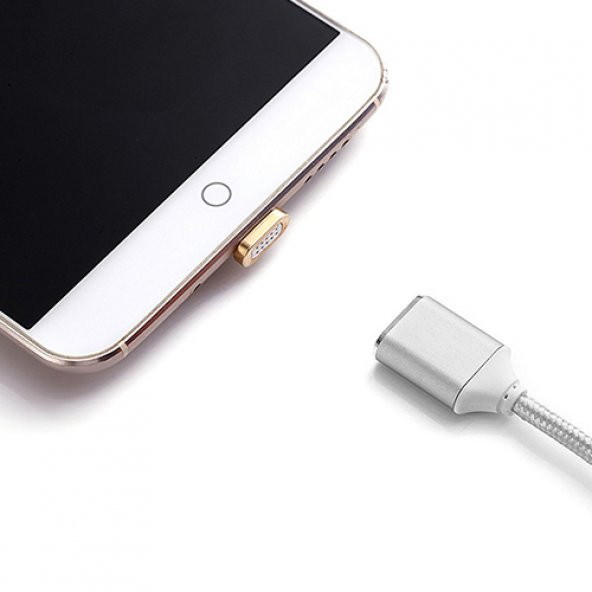 Manyetik Mıknatıslı iPhone Lightning Şarj Kablosu Gold Hasır-Örgü Ekstra Dayanıklı - 2