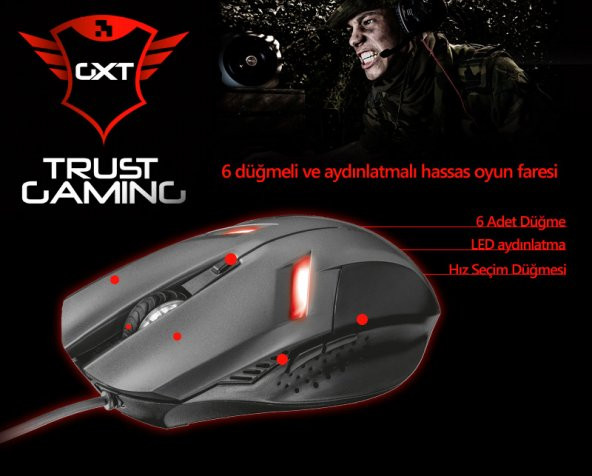 Trust gamıng zıva 6 butonlu mouse ultra ince mouse pad hediyeli