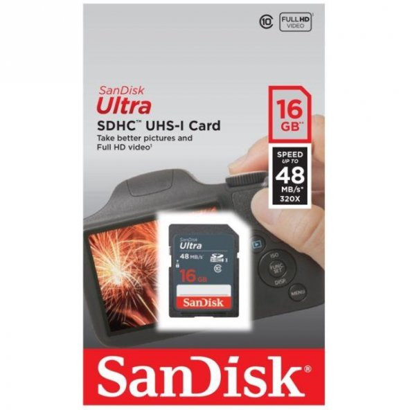 Sandisk Ultra 16GB SD Hafıza Kartı Class10 UHS-I 48MB/s SDSDUNB