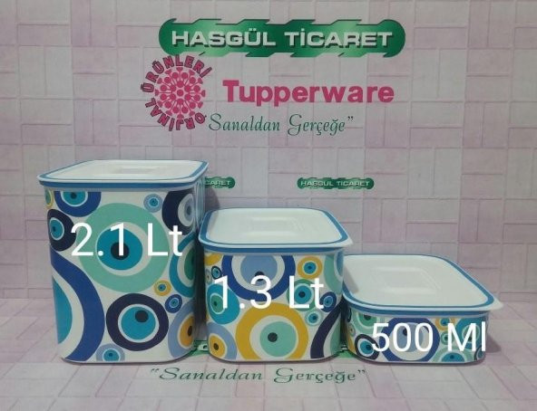 Tupperware SU NAZAR SET 3LÜ ( MAVİ BONCUK SAKLAMA KABI )