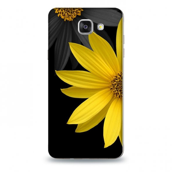 SAMSUNG A7 2016 Kılıf Sarı Siyah Çiçek Desenli Kılıf
