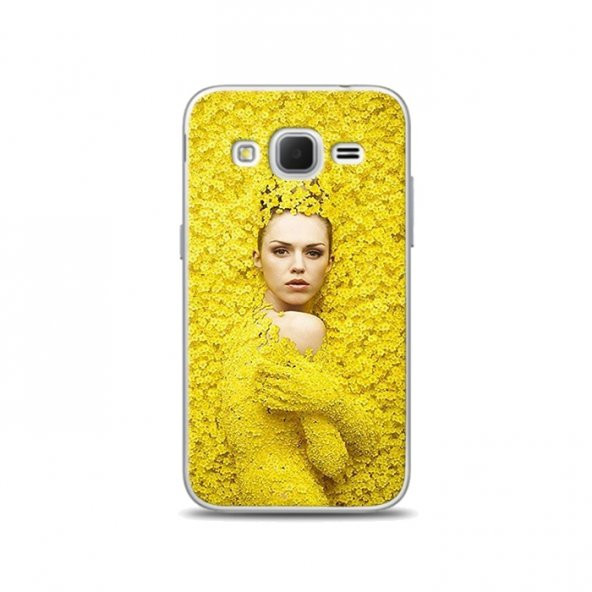 SAMSUNG Core Prime Kılıf Sarı Çiçekler İçindeki Kadın Desenli Kılıf