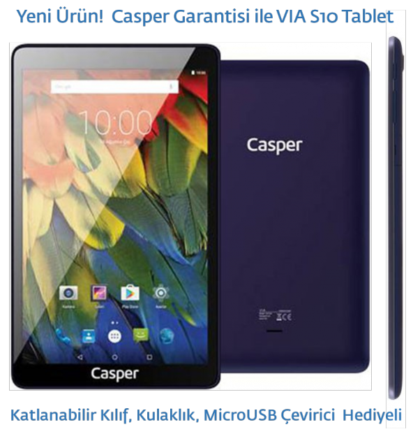 Casper Via S10 16GB 10.1 IPS Tablet (Çanta,Kılıf,Kulaklık Hediye)