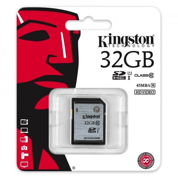 Kingston 32GB SD C10 Hafıza Kartı UHS-I 45MB/s SD10VG2/32GB