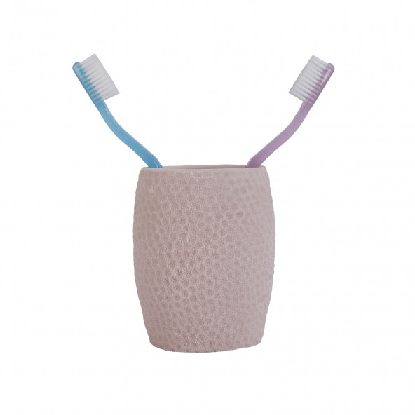 DT0082PB DİŞ FIRÇALIK''MACUNLUK PEMBE PETEK DESENLİ POLİRESİN 8X8X10CM 400ML - Resim 2