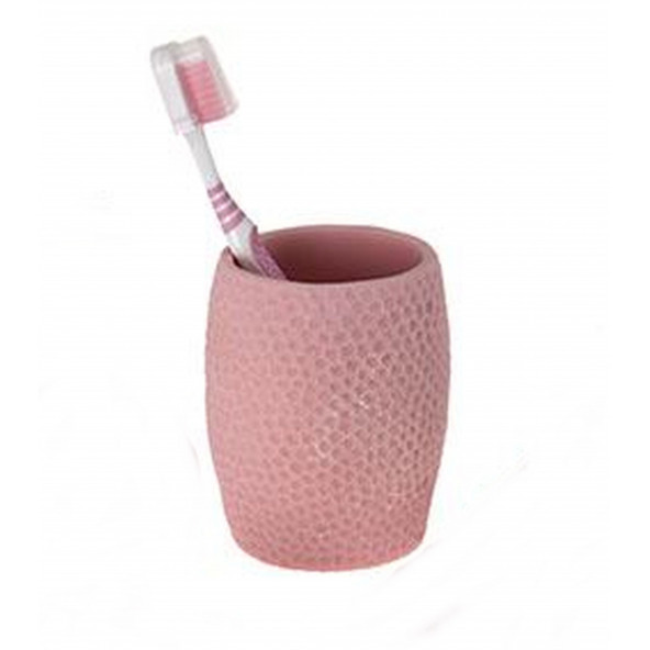 DT0082PB DİŞ FIRÇALIK''MACUNLUK PEMBE PETEK DESENLİ POLİRESİN 8X8X10CM 400ML - Resim 3