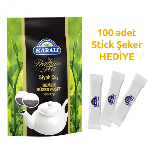 Karali Premium Demlik Poşet Siyah Çay 100lü (doypack) + 100 Stick Şeker Hediye