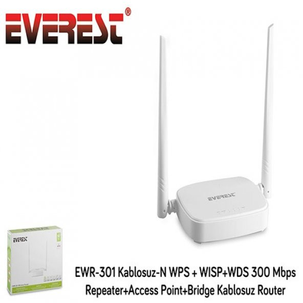 EVEREST EWR-301 4 Port 300Mbps Repeater 2.4GHz İndoor Access Point 2Adet 5dbi AP/Router