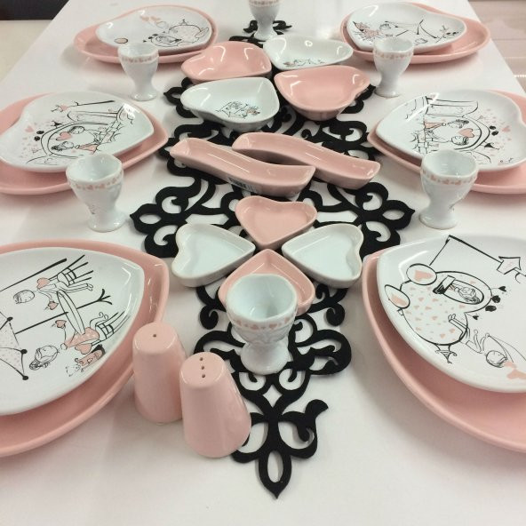Keramika 6 Kişilik Pembe Aşk Kahvaltı Takımı
