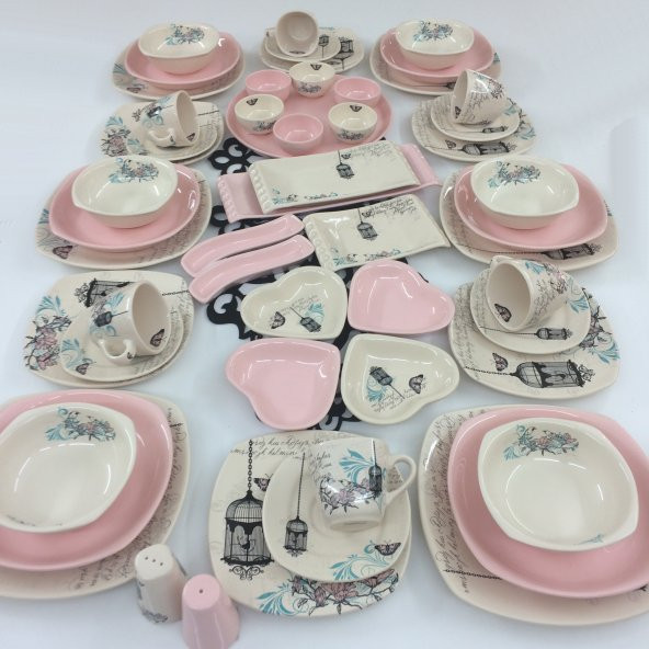 Keramika Retro Pembe Çeyiz Seti 6 Kişilik Kahvaltı / Yemek Takımı