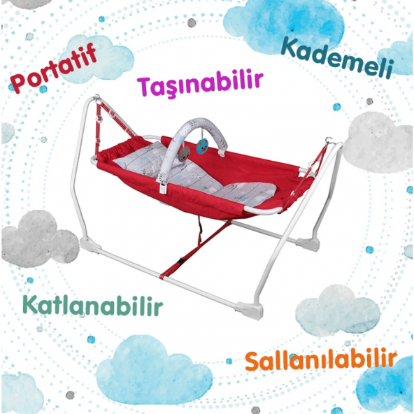 Norfolk Baby Sleep Oyuncaklı Sallanır Bebek Beşiği Hamak Beşik Sallanır Bebek Hamağı Kırmızı - 4