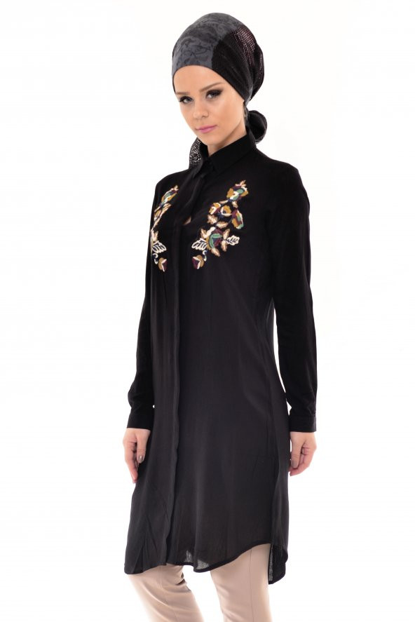 Eliza moda Nakışlı Tunik Siyah 0103-08 - 3