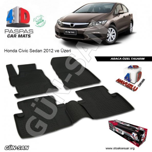 Honda Civic Sedan 4D Havuzlu Paspas 2012-2016 Arası A+Plus