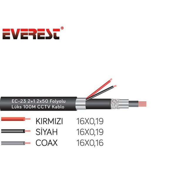 Everest EC-23 2+1 2x50 Folyolu Lüks 100M CCTV Kablo