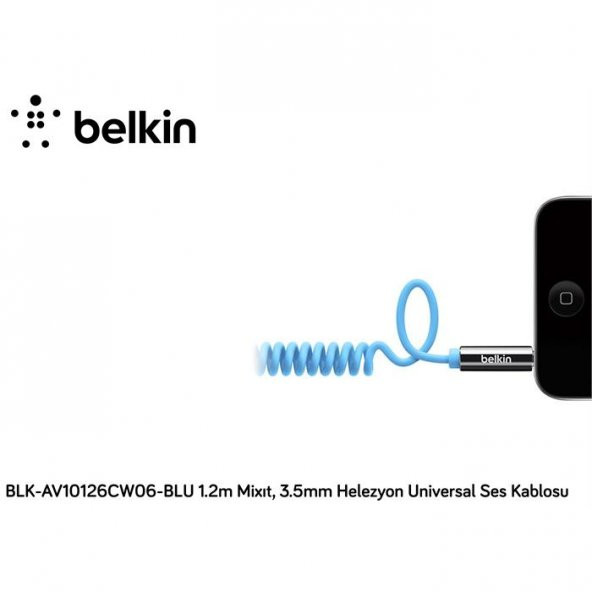 Belkin BLK-AV10126CW06-BLU 1.2m Mixıt, 3.5mm Helezyon Uni,vers Ses Kablosu