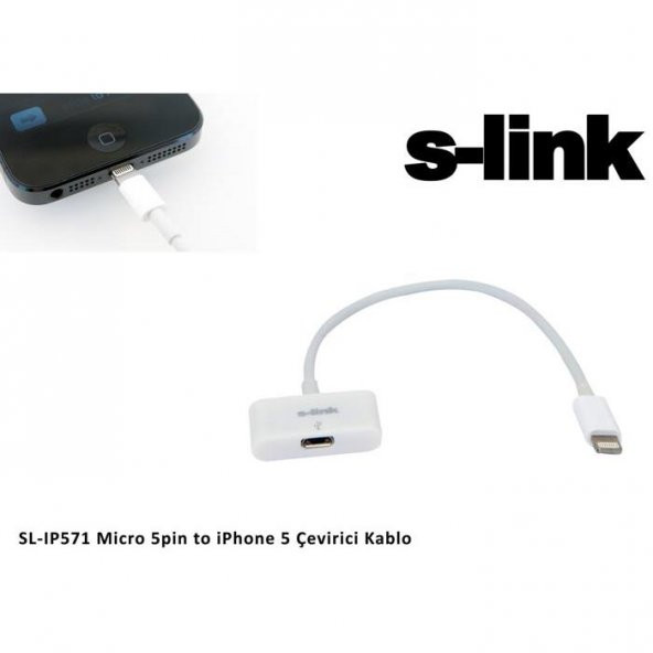 S-link SL-IP571 Micro 5pin to iPhone 5 Çevirici Kablo