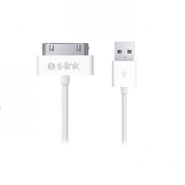 S-link IP-204 1.3A iPhone 4 1m Beyaz Data + Şarj Kablosu
