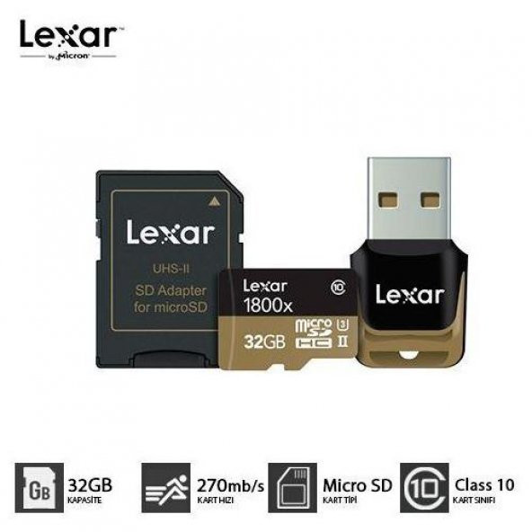 Lexar 32GB Micro SD Hafıza Kartı UHS-II U3 4K 270MB/s 1800x