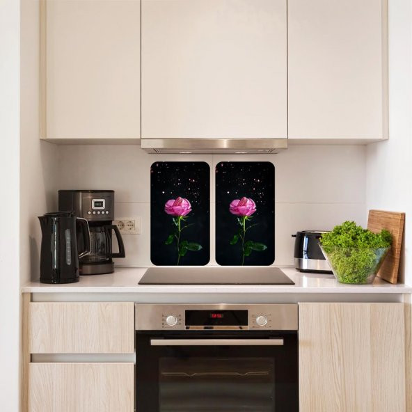 Ocak Koruyucu Kesme Tahtası 2 li Makaronlu Gül 30*52 cm