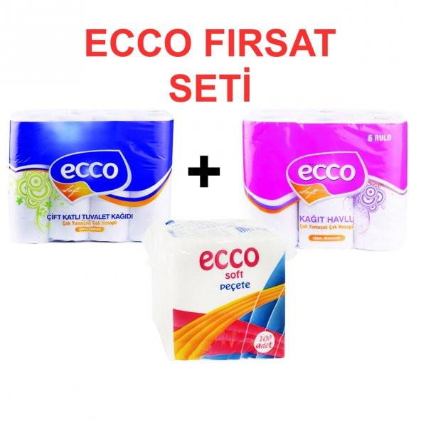 Ecco Tuvalet Kağıdı 12 Rulo + Ecco Kağıt Havlu 6 Adet + Ecco Peçete 100 Adet