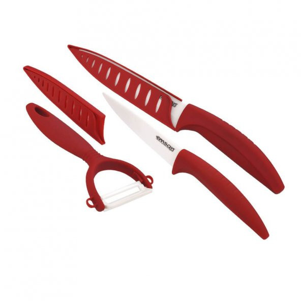 Emsan Cera-Moni Best Seramik 3Lü Bıçak Seti Kırmızı