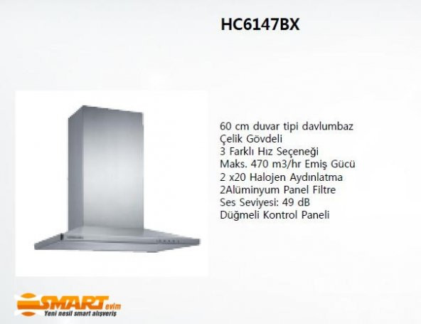 Samsung HC6147BX/AND 60cm Duvar Tipi Davlumbaz Samsung Türkiye Garantili