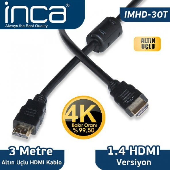 INCA HDMI 3metre IMHD-30T HDMI HDMI 1.4v Kablo 4K Ultra 3D Altın Uçlu