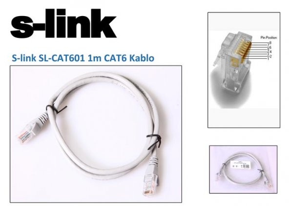 S-LINK 1metre CAT6 Utp SL-CAT601 Gri Patch Kablo