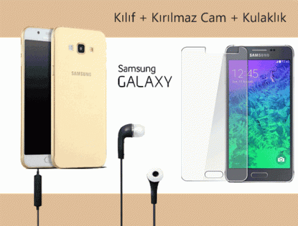 Samsung J7 GOLD Silikon Kılıf+ Kırılmaz Cam+Kulaklık