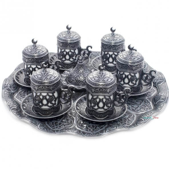 Sultan 6 Kişilik Kahve Seti (Tepsi ve Lokumluk Hediye) (Siyah)