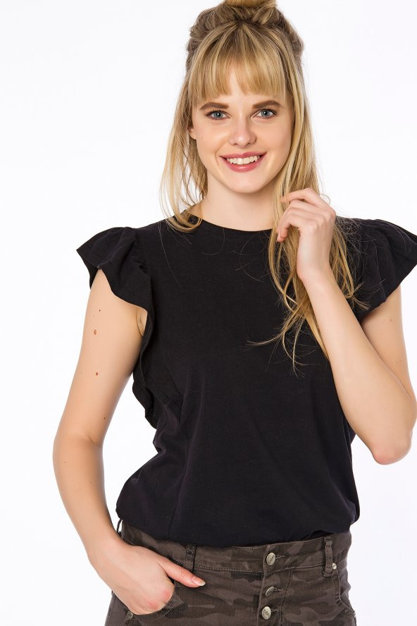 Orense -  Fırfır Detaylı Basic Siyah Bluz