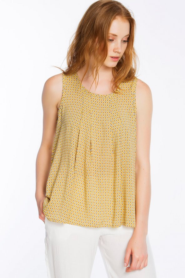 Piecenza - Sarı Poplin Mini Desenli Bluz