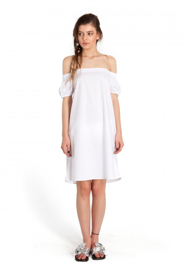 Emmanuel - Poplin Beyaz Elbise
