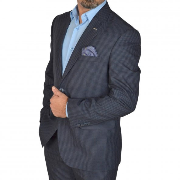 TAKIM ELBİSE LACİVERT KARELİ KLASİK SÜİTMEN M01612